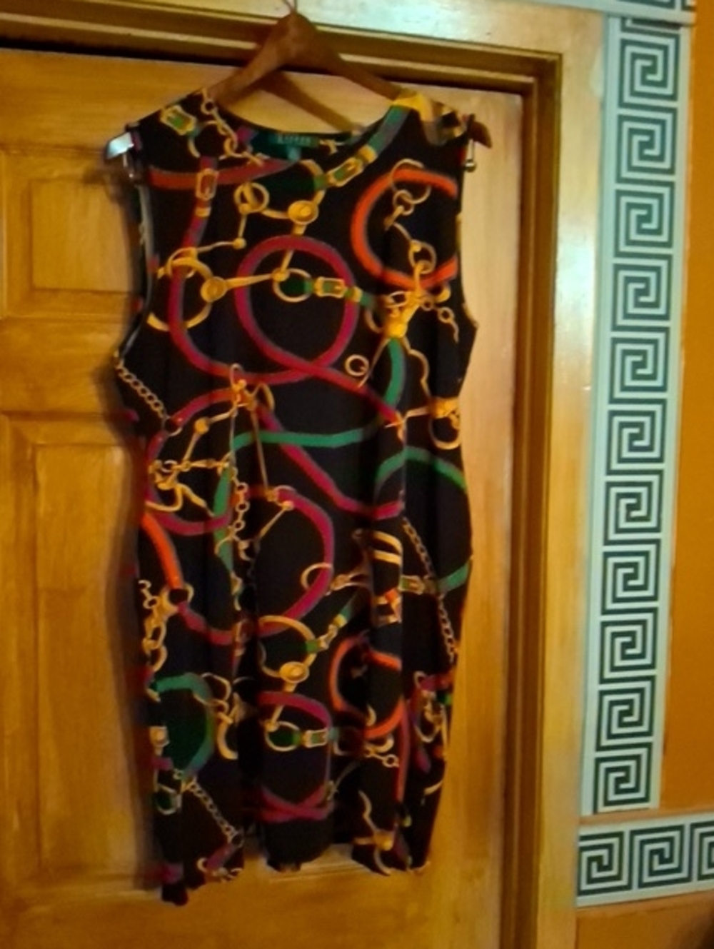 Lauren Ralph Lauren Black Midi Dress with Multicolor Chain Print